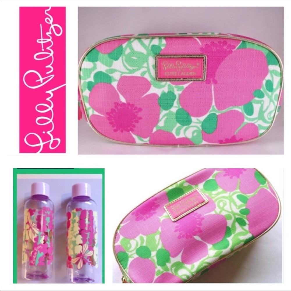 🌸Lilly Pulitzer Floral Cosmetic Bag w/2-Refillable Bottles🌸 Brand New w/o Tags